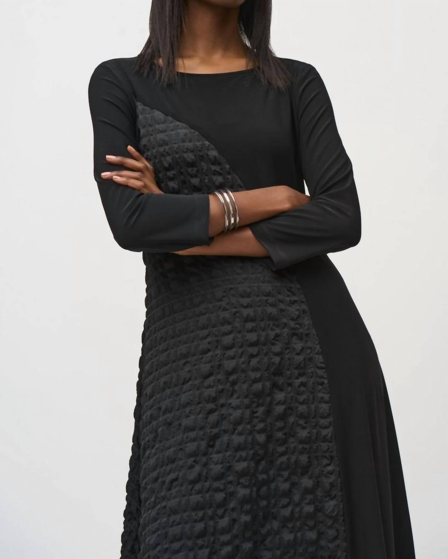 Joseph Ribkoff - Textured Asymmetrical Handkerchief Midi Dress