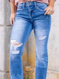 Flying Monkey - High Rise Color Block Cuffed Boyfriend Jeans