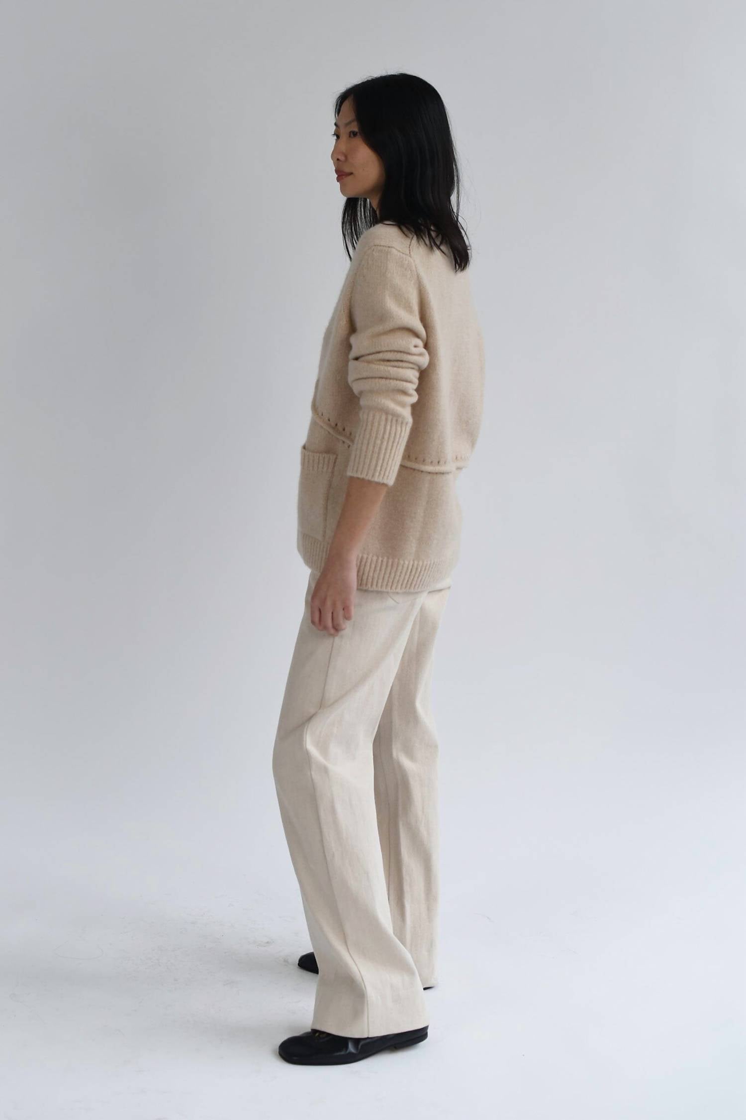 M.PATMOS Leto V Neck Wool Cardigan in wheat - women's cardigan - alternate view