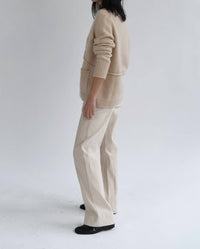 M.PATMOS Leto V Neck Wool Cardigan in wheat - women's cardigan - detail view