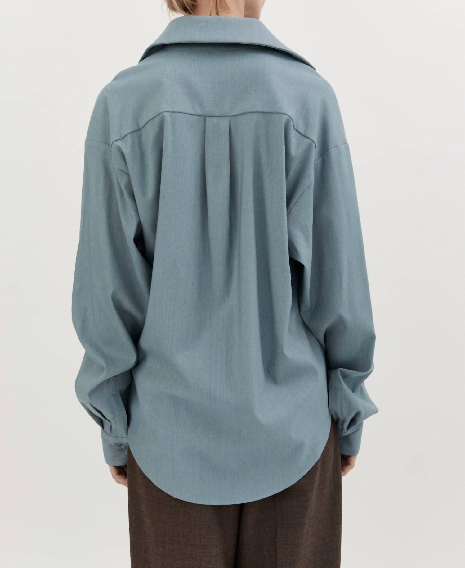 Hyde & Stone Classic Wool Long Sleeve Shirt in sky blue - women's shirt - view 6