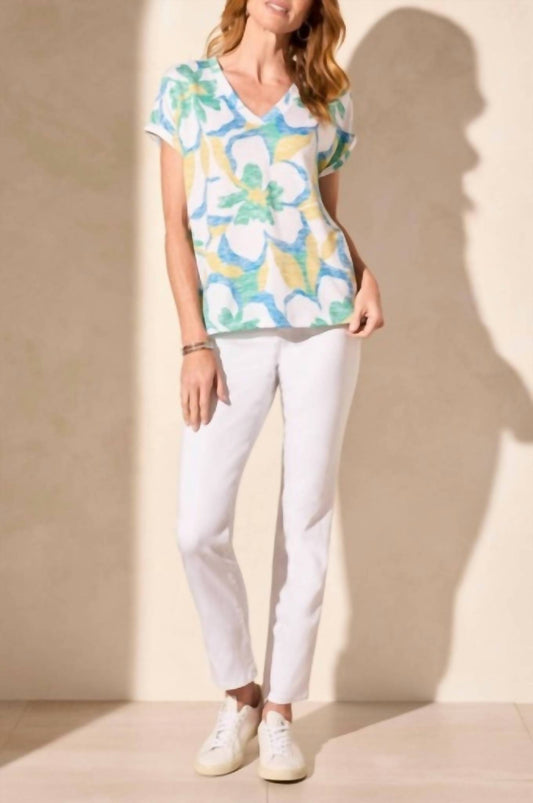 Tribal - Hatchi Cap Sleeve V Neck Top