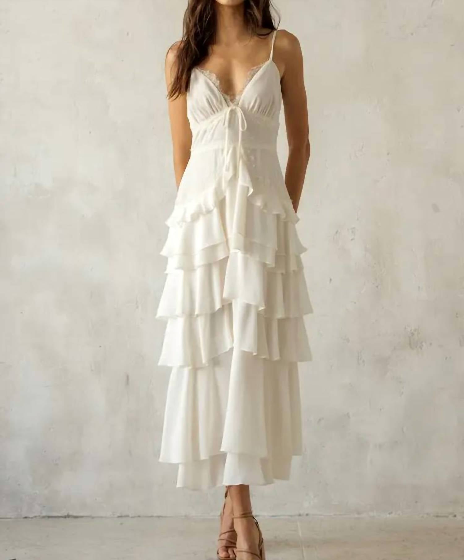 Storia - Women's Lace Trim Tiered Midi Dress