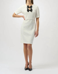 Joseph Ribkoff Bow Accent Short Sleeves Shift Dress in winter white - women's dress