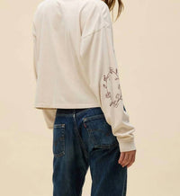 DAYDREAMER Johnny Cash Walk The Line Meet & Greet Long Sleeve Top in dirty white - women's long sleeve top - detail view