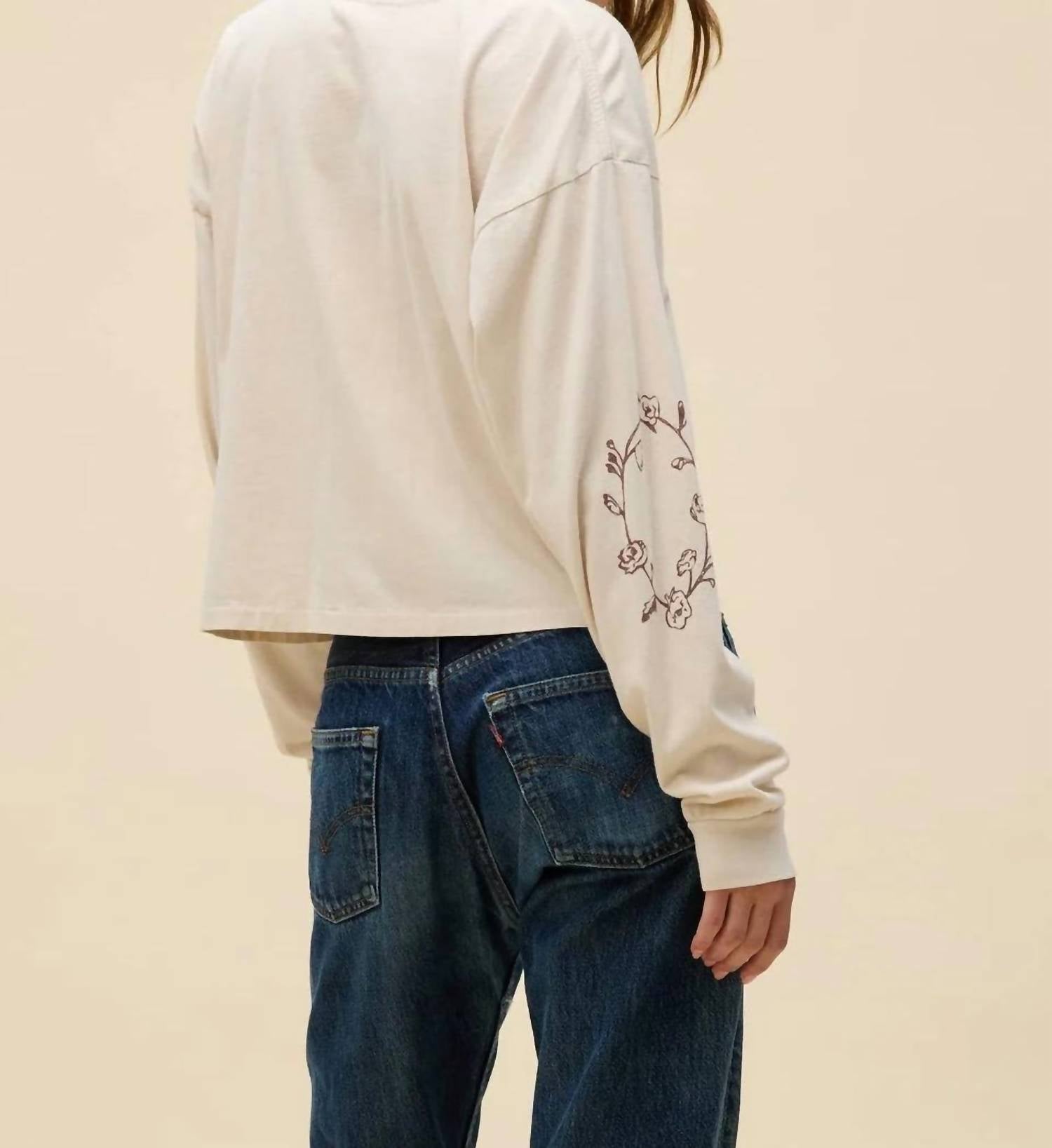 DAYDREAMER Johnny Cash Walk The Line Meet & Greet Long Sleeve Top in dirty white - women's long sleeve top - detail view
