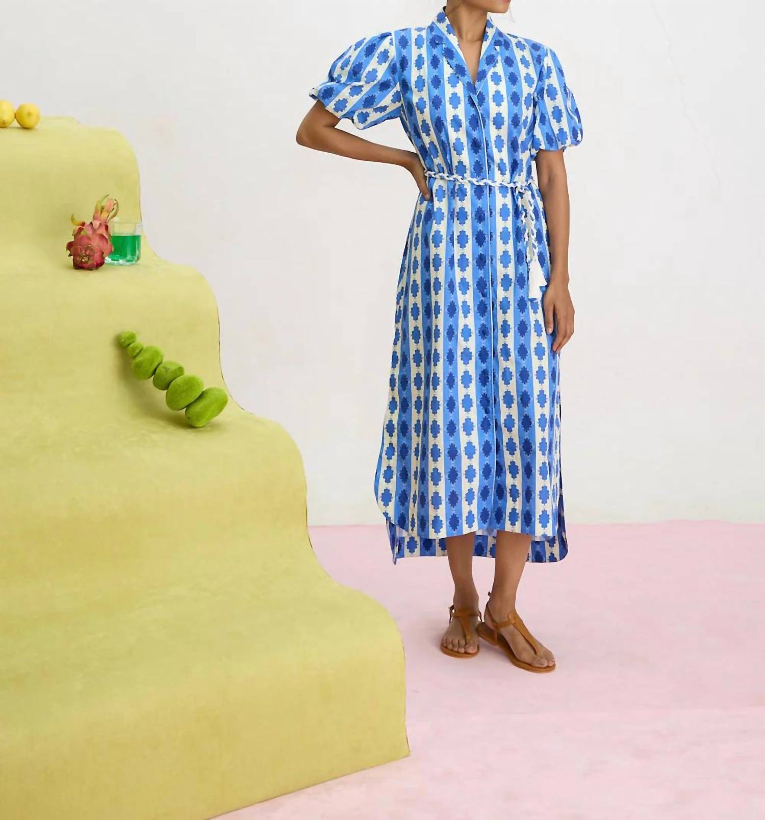 Verandah Stripe Shirt Dress in blue white stripe - women's dress - detail view