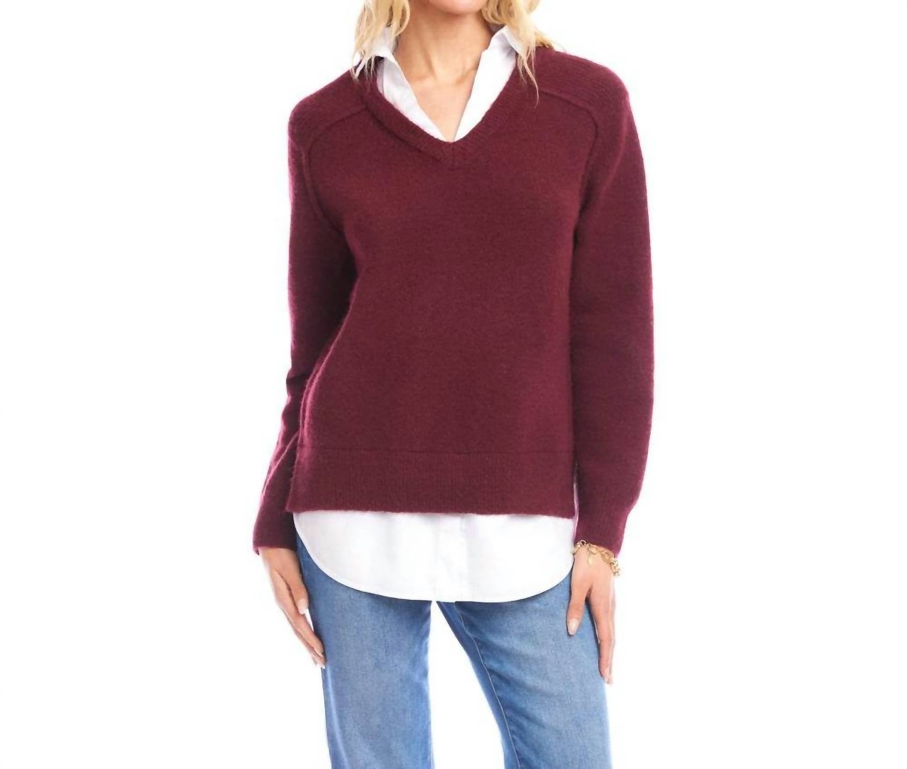 Karen Kane Layered Long Sleeve Sweater in wine - women's sweater