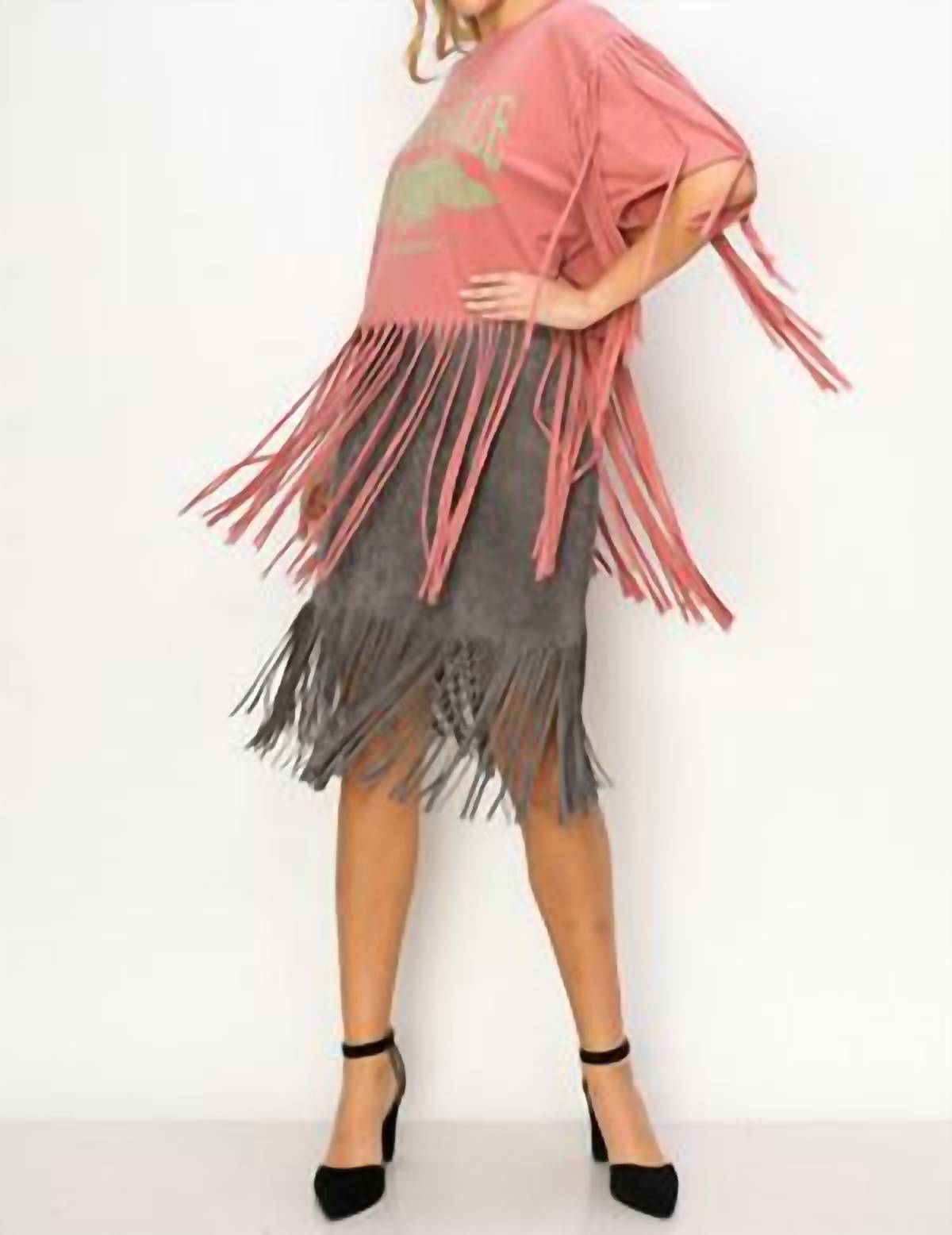 Vocal Apparel - Nashville Fringe Crew Neck Short Sleeve Cropped Knit Top