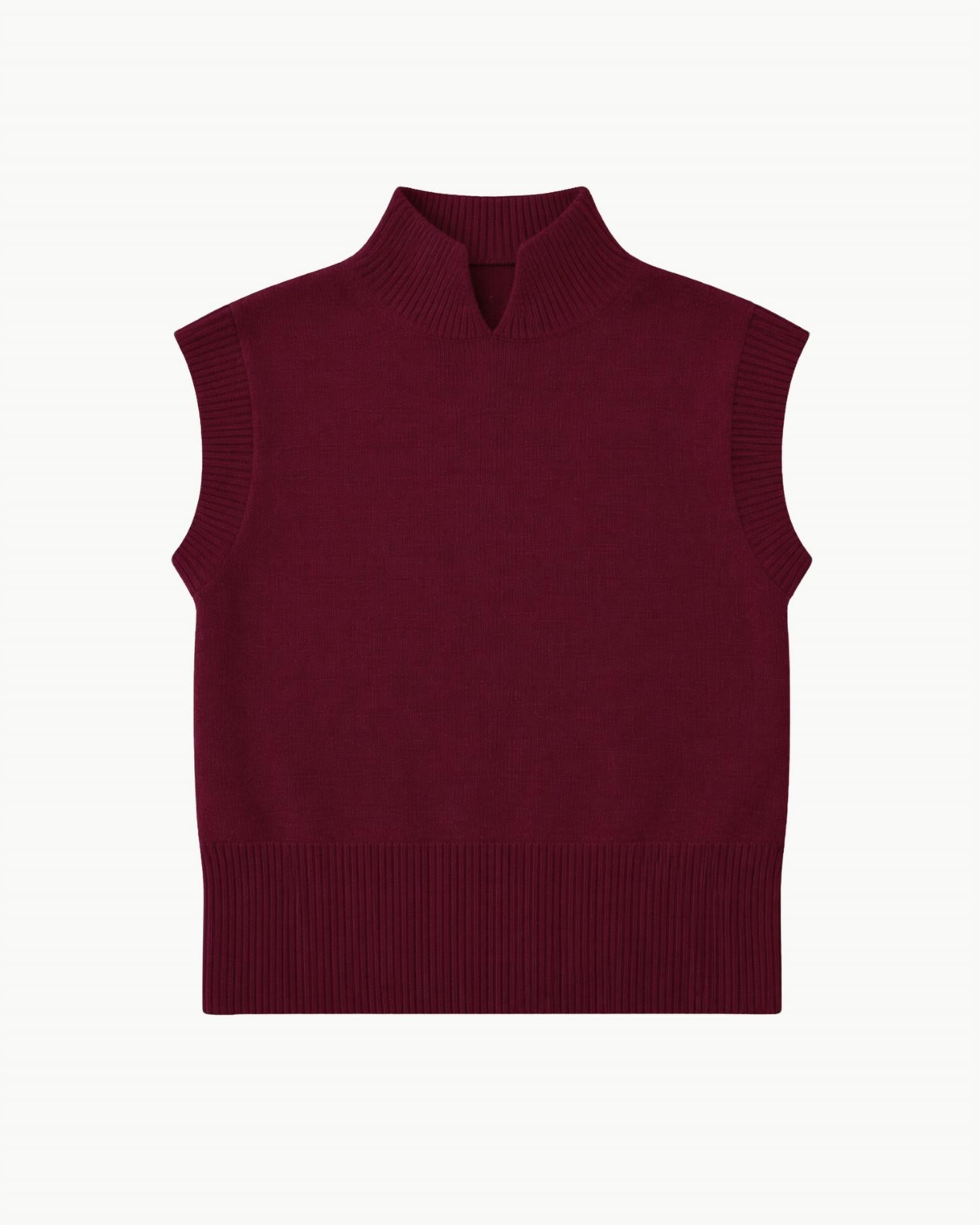 White + Warren Cashmere Sleeveless Mock Neck Vest in sangria - women's jacket - alternate view