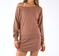 glyder Off Shoulder Long Sleeve Top in mocha - women's top