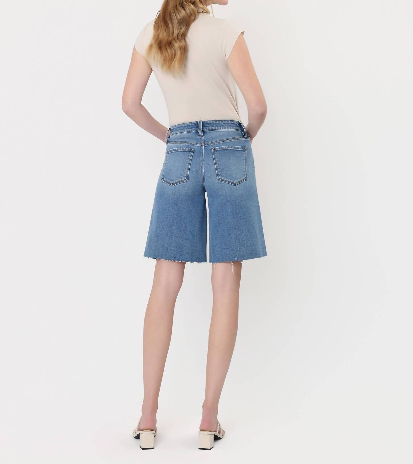 Vervet By Flying Monkey - High Rise Waist Tie Denim Bermuda Shorts