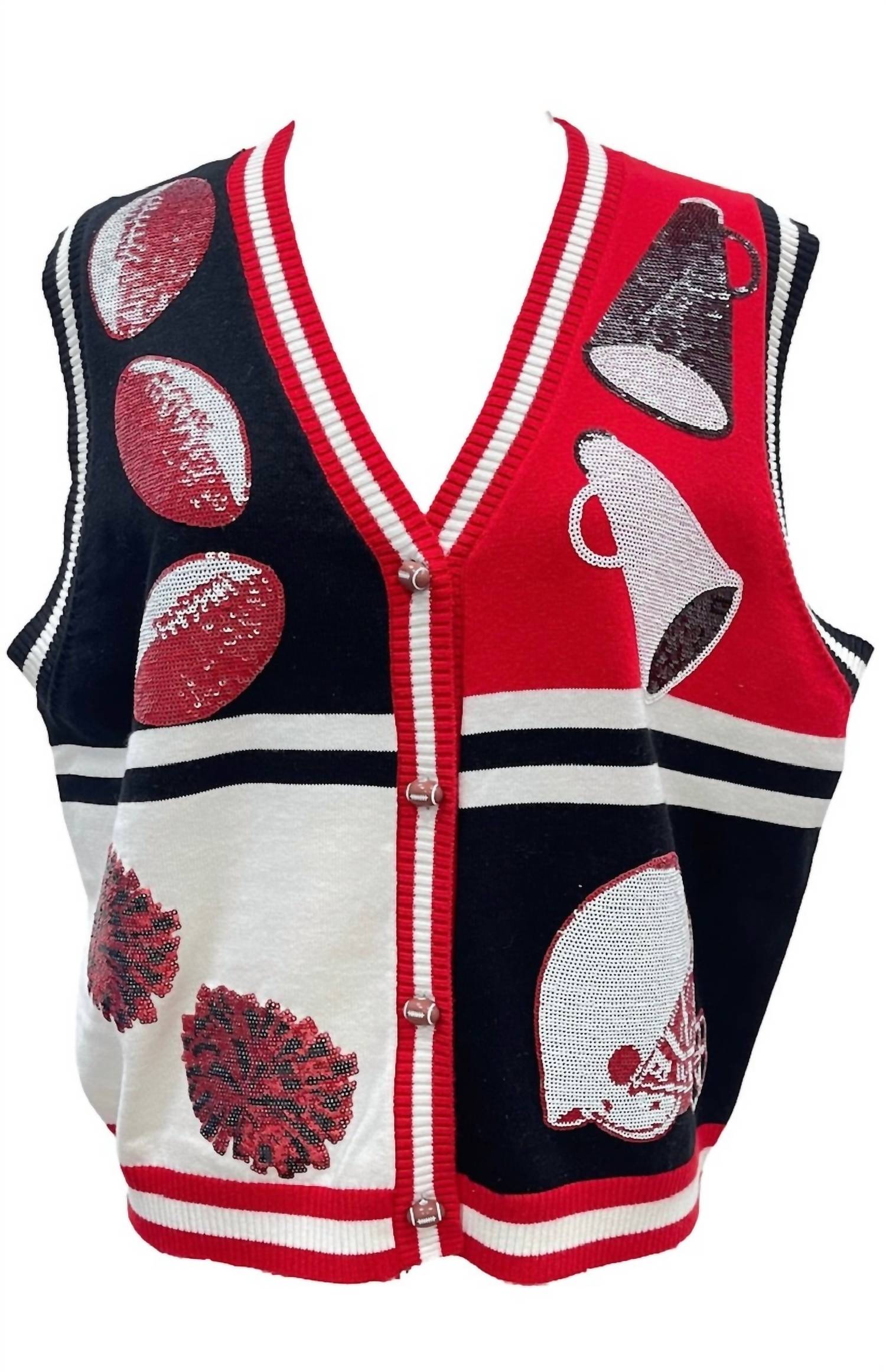 Queen Of Sparkles - Colorblock Football Icon Button Up Sweater Vest