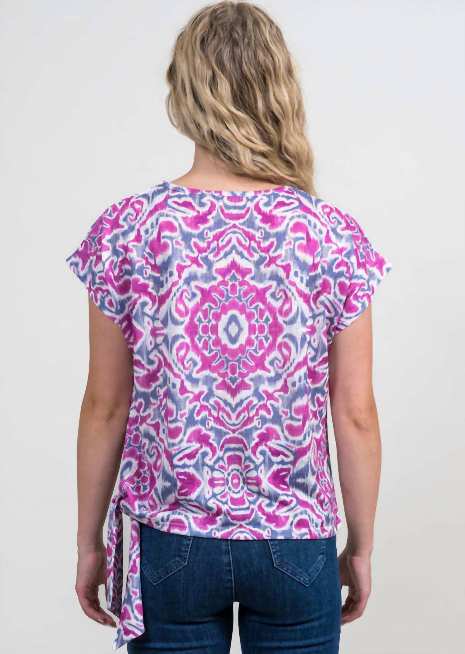 TRISHA TYLER Side Tie Tee in pink grey - women's t-shirt - detail view