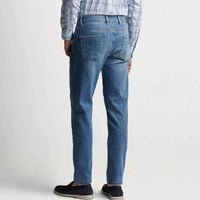 PETER MILLAR CC Vintage Washed 5-Pocket Jeans - 32" in denim blue - men's jeans - detail view