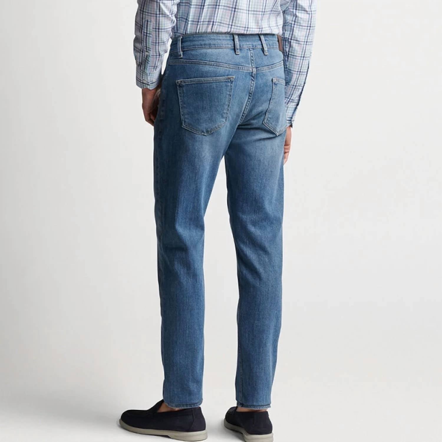 PETER MILLAR CC Vintage Washed 5-Pocket Jeans - 32" in denim blue - men's jeans - detail view
