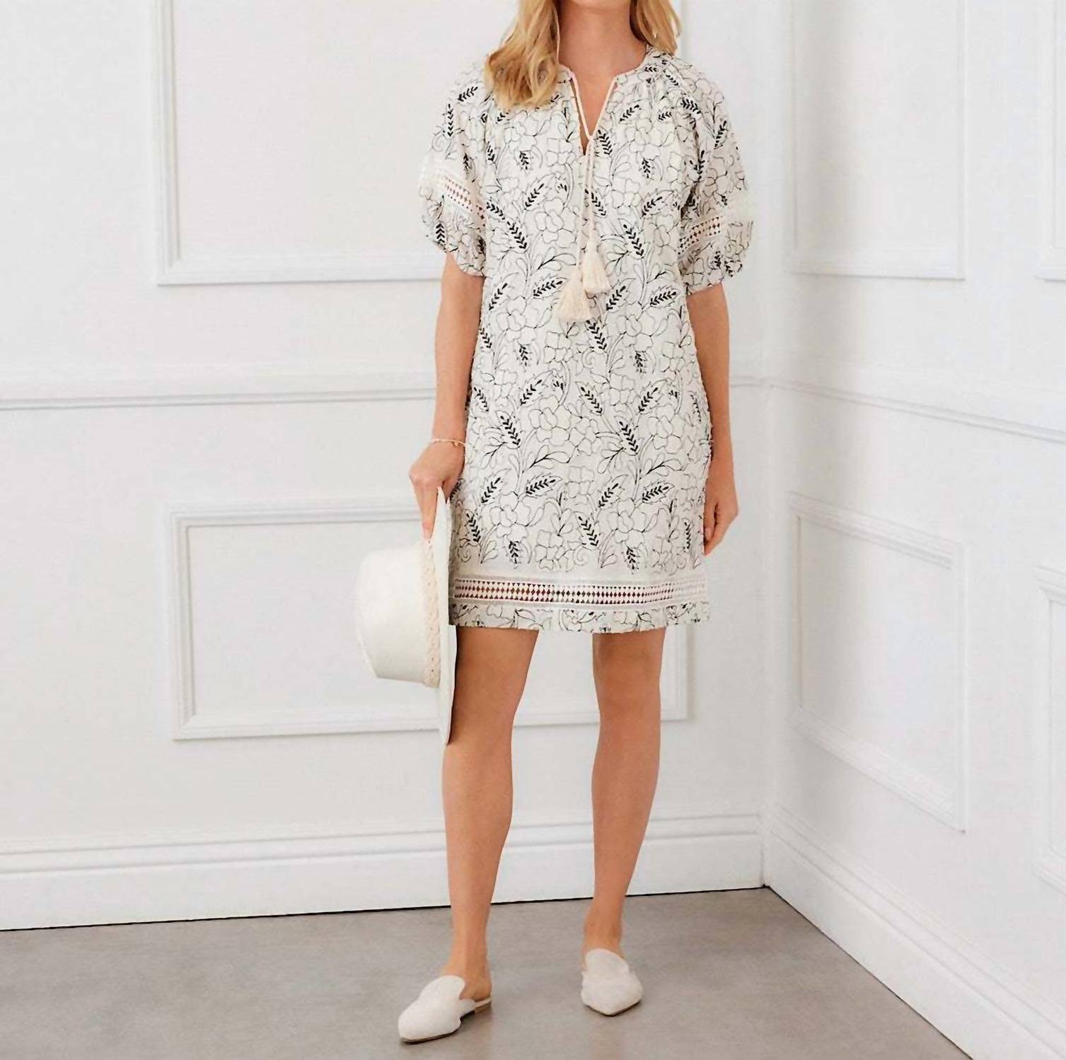 Karen Kane Puff Sleeve Tassel Dress in cream - women's dress - view 4