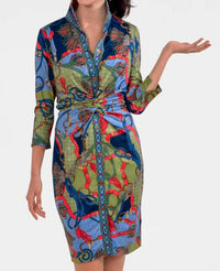 GRETCHEN SCOTT Twist & Shout Ditto Print Dress in olive navy periwinkle orange - women's dress - view 6
