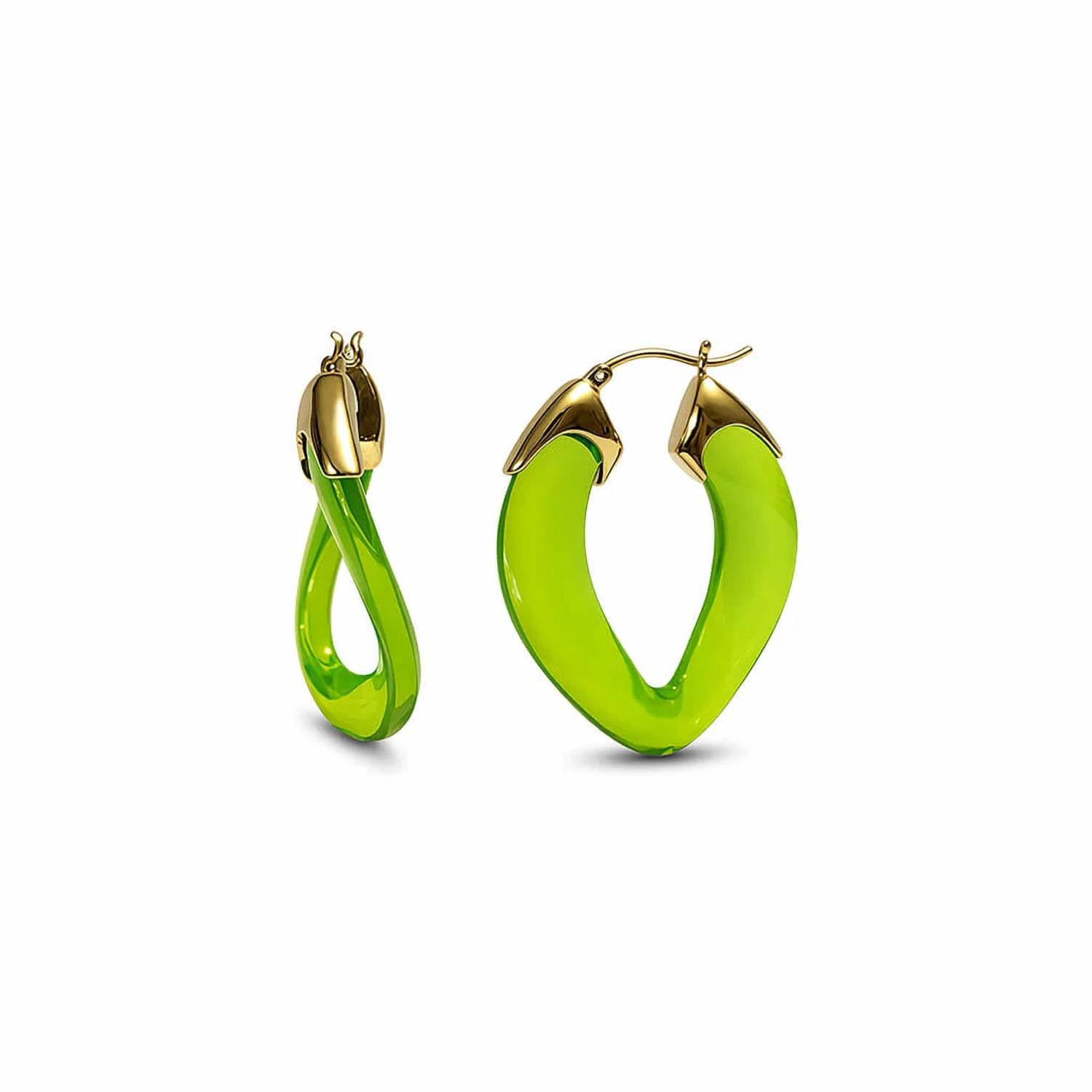 Gold & Honey - Women's Curb Link Lucite Birthstone Hoop Earrings