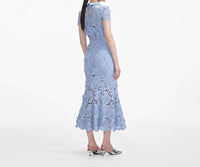 Self-Portrait - Lace Contrast Collar Midi Dress