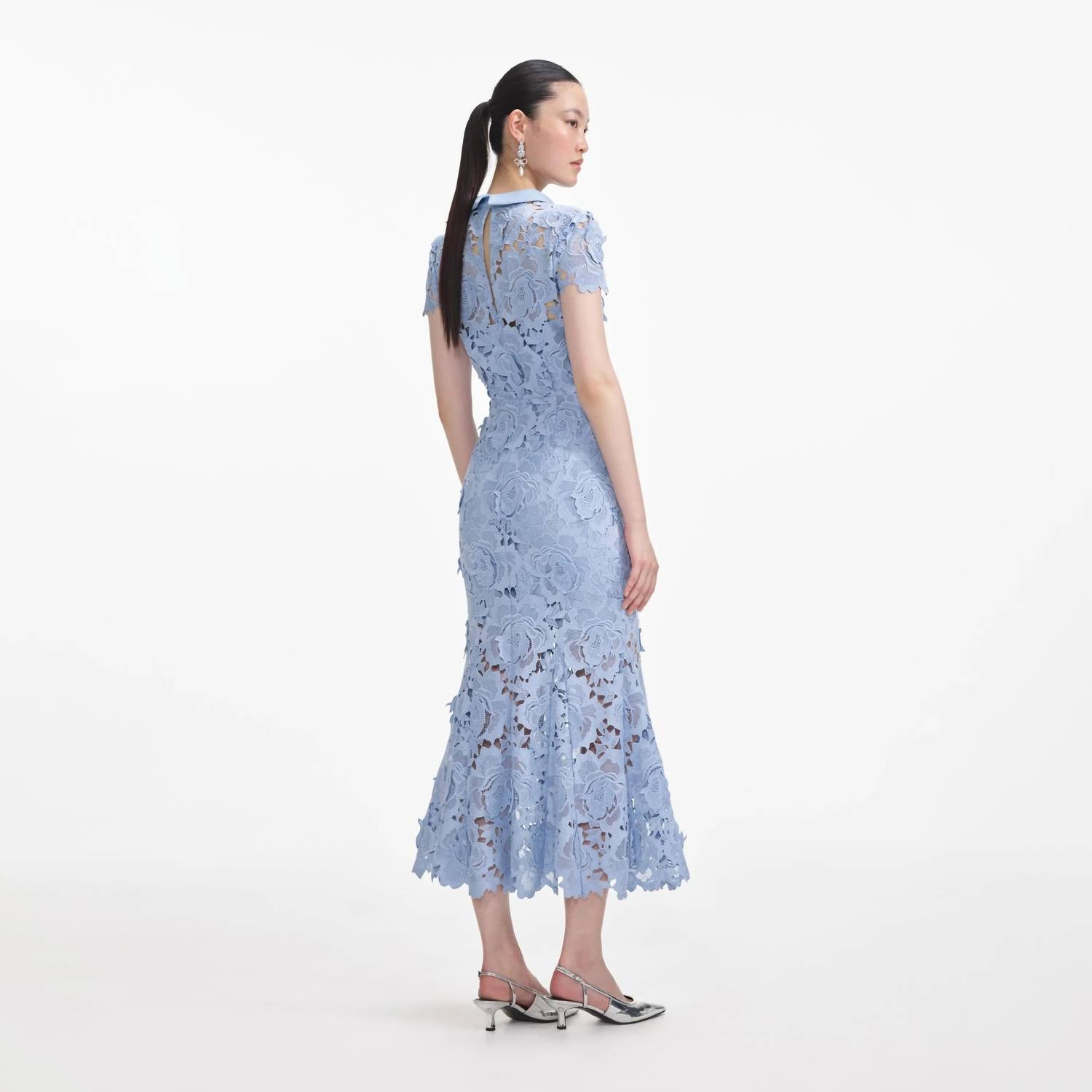 Self-Portrait - Lace Contrast Collar Midi Dress