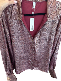 GLAM Women's Snakeskin Long Sleeve Blouse in burgundy - women's blouse