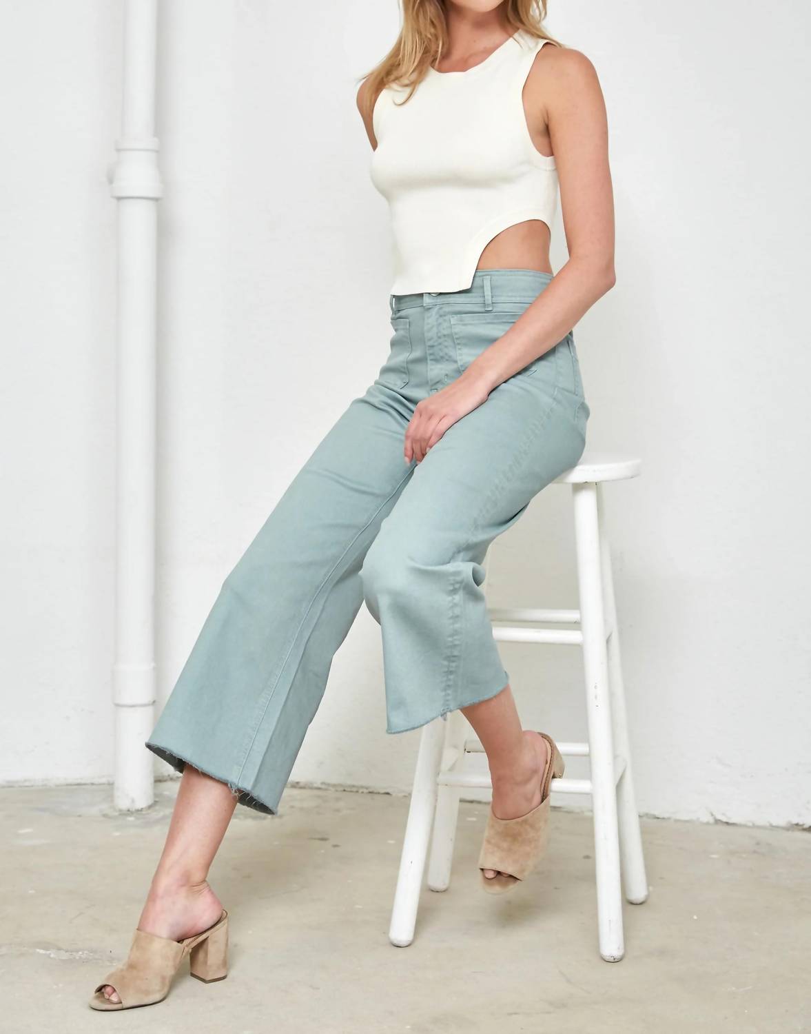 Mica Denim - Cropped Wide Leg Jeans