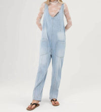 Sweetkama - Denim Adjustable Shoulder High Roller Jumpsuit