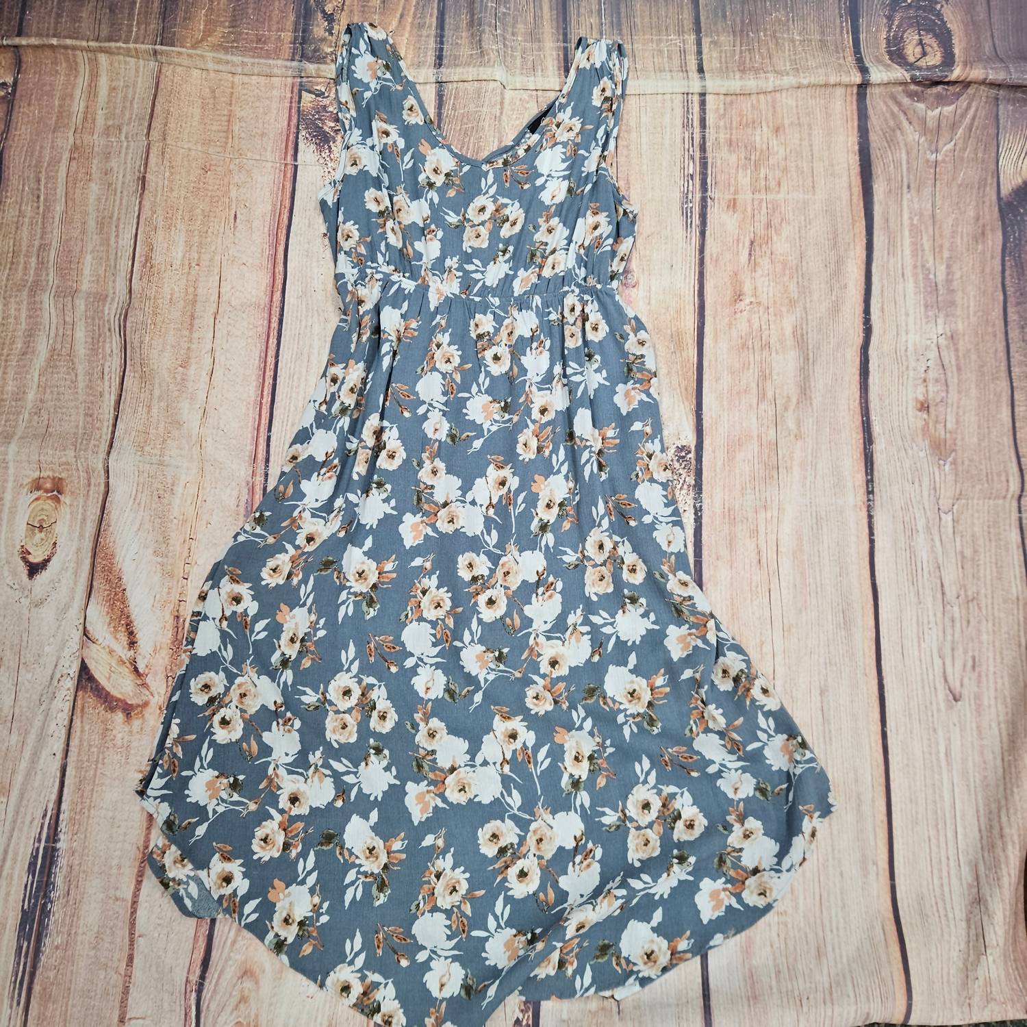 Papillon Women's Floral Hem Sleeveless Dress in dusty blue - women's dress