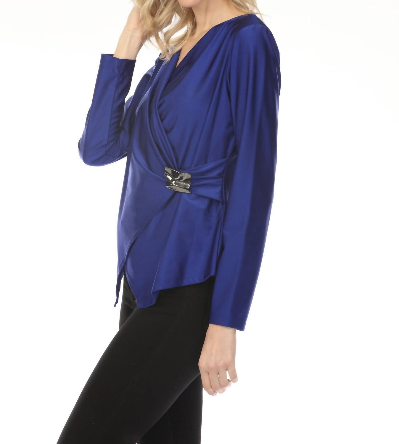 Joseph Ribkoff - Faux Wrap Fitted Satin Top