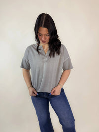 Blu Pepper - Washed Split-Neck Knit Top