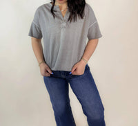 Blu Pepper - Washed Split-Neck Knit Top