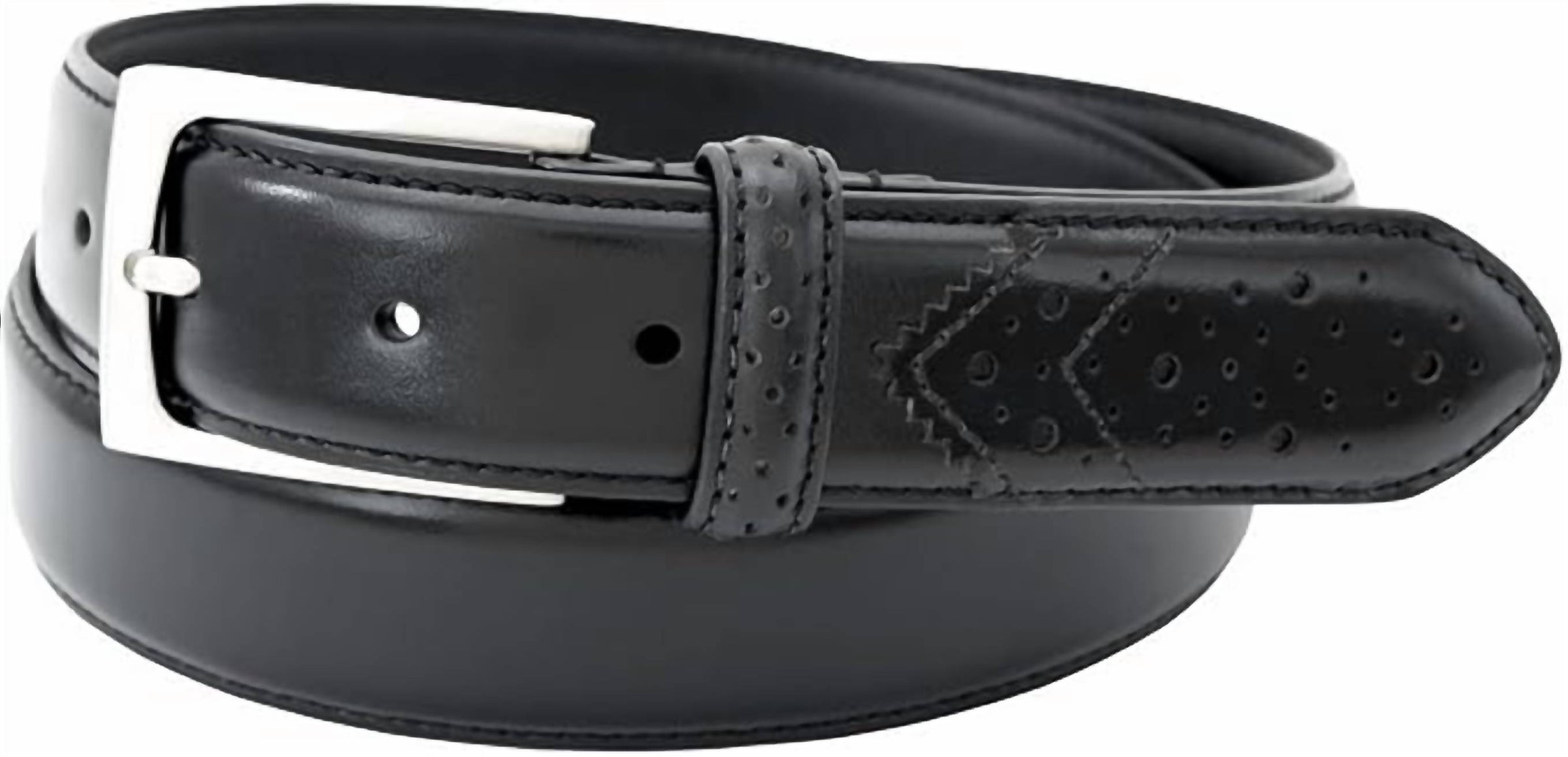 Florsheim - Men's Full-grain Leather Wing Tip Perforated Tail Dress Belt