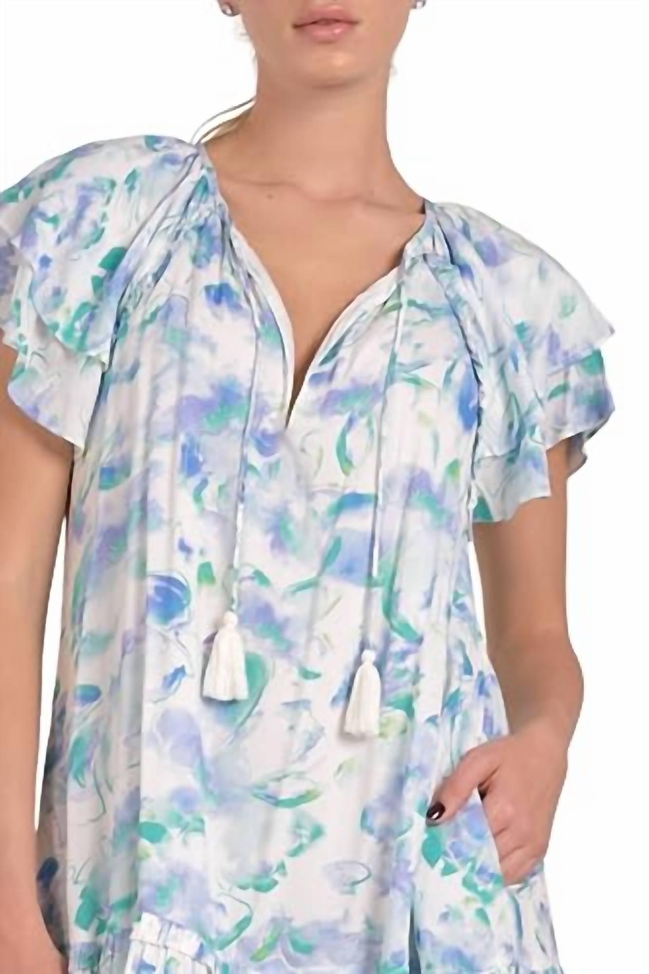 Elan - Ruffled V Neck Mini Dress