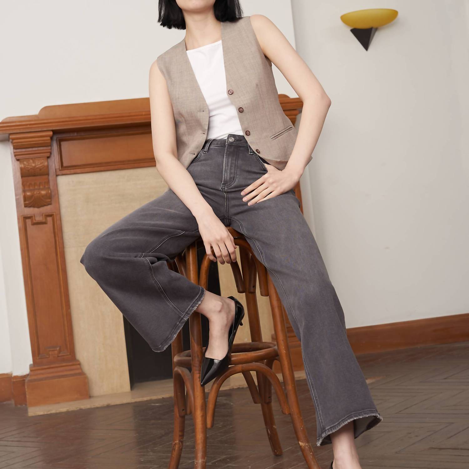 Bayeas Judy High Rise Wide Leg Denim Jeans in charcoal - women's jeans - view 6
