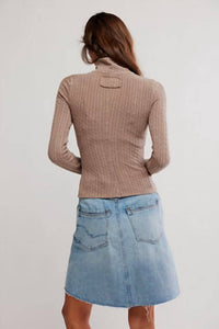 Free People Brunch Girl Zip Up Top in brown - women's long sleeve top - alternate view