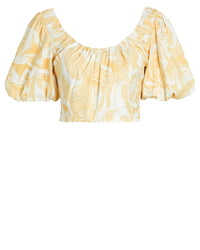 Aiifos Carrie Puff Sleeve Crop Top in yellow multi - women's shirt - alternate view