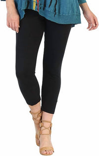 Jess & Jane Mineral Washed Cotton Legging Capri Pants in jet black - women's pants - detail view