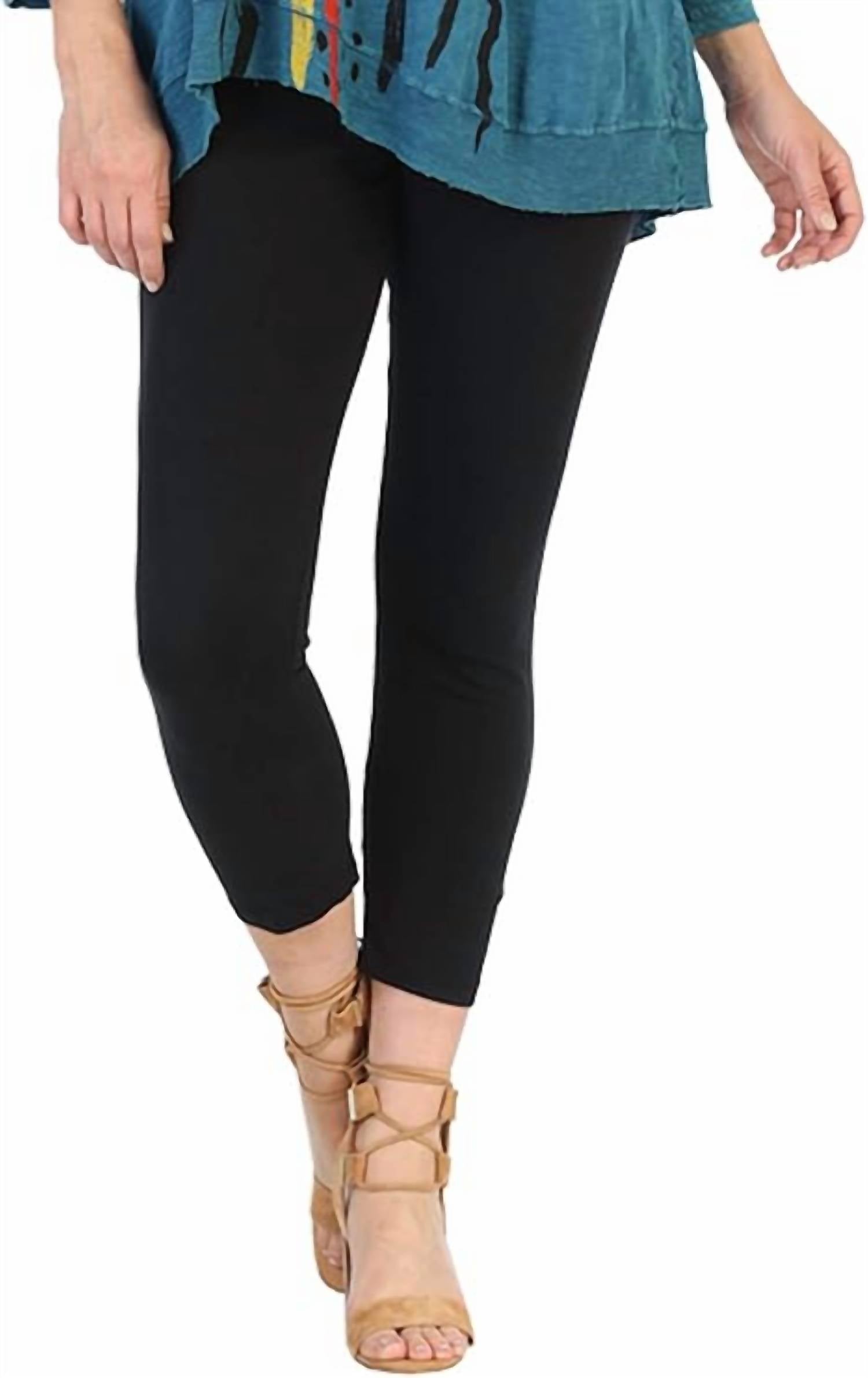 Jess & Jane Mineral Washed Cotton Legging Capri Pants in jet black - women's pants - detail view
