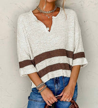 Shewin - Cozy Striped Knit Sweater