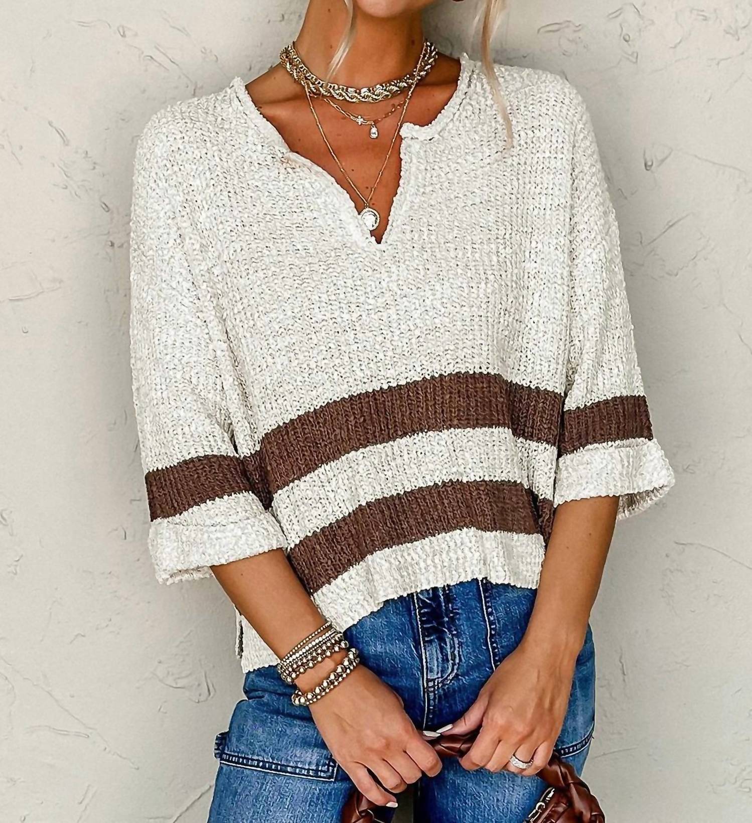 Shewin - Cozy Striped Knit Sweater
