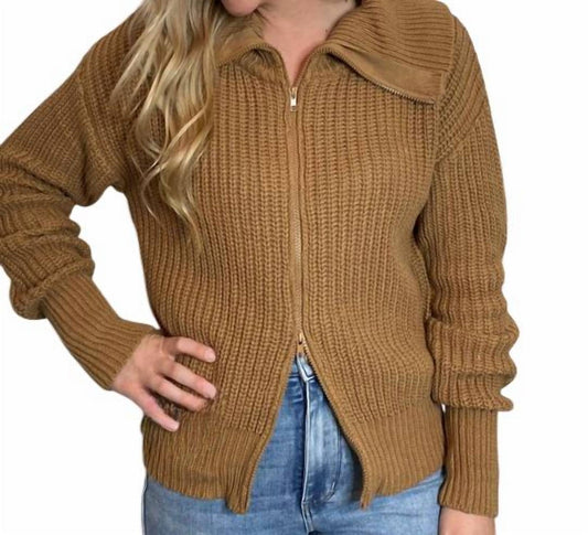 Easel - Wide Collar Full Zip Sweater