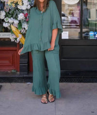 Easel - Earthy Elegance Wide-leg Pants