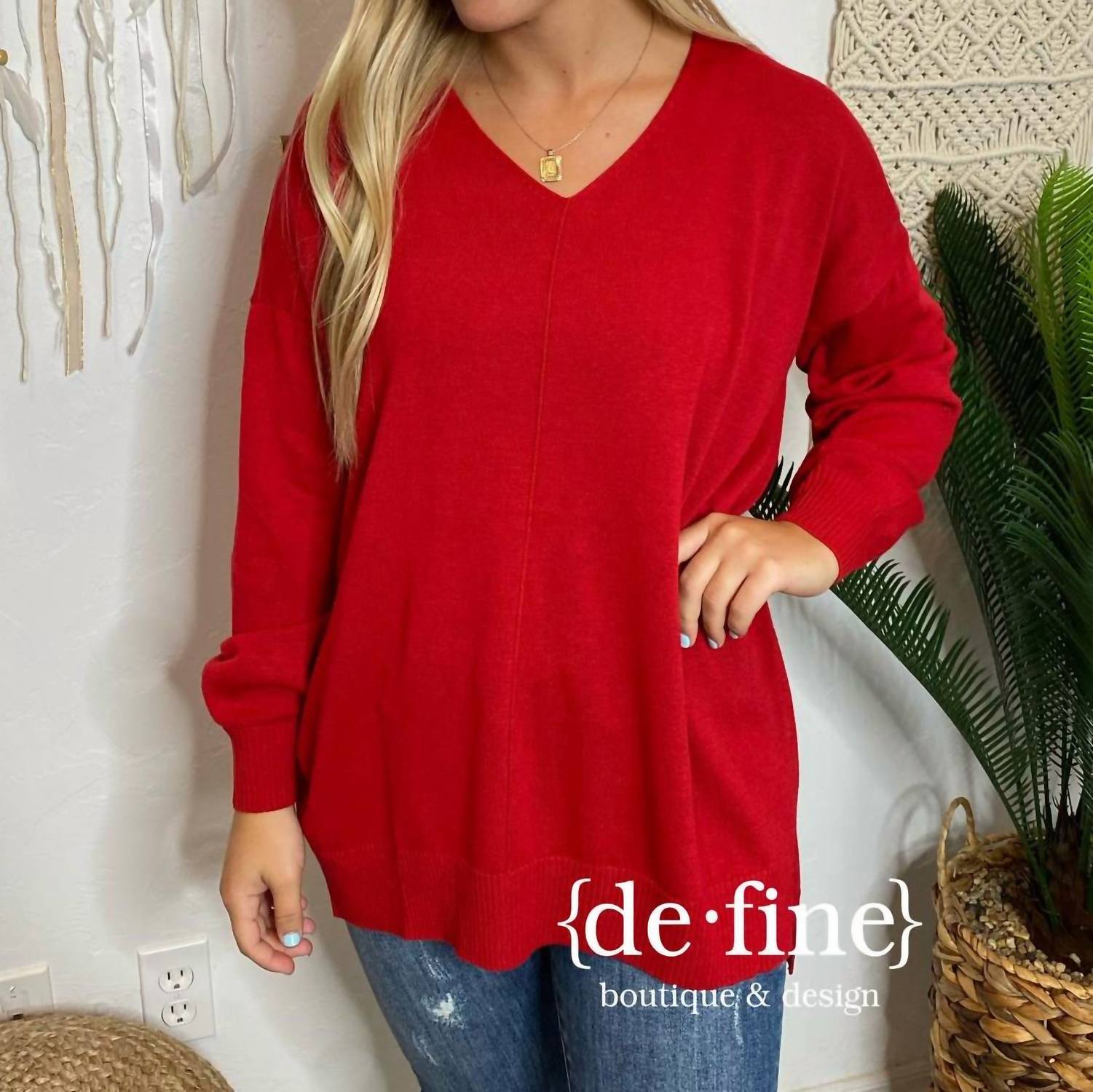 Blu Pepper - Lightweight V Neck Sweater - Plus
