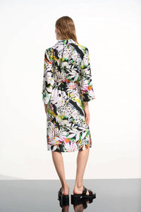 Joseph Ribkoff Crinkled woven tropical print dress in black multi - women's dress - view 5