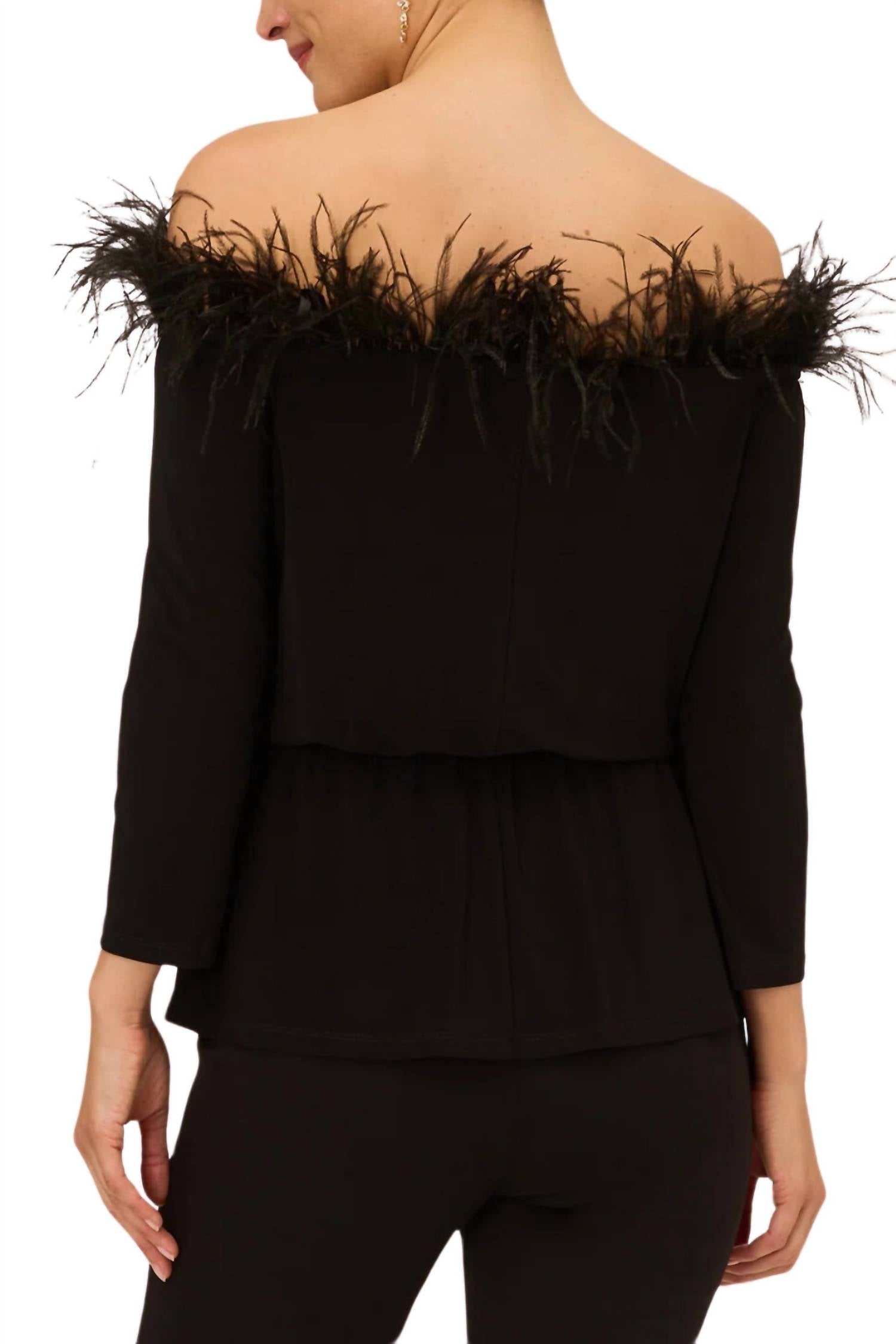 Adrianna Papell - Off The Shoulder With Feather Accents Top