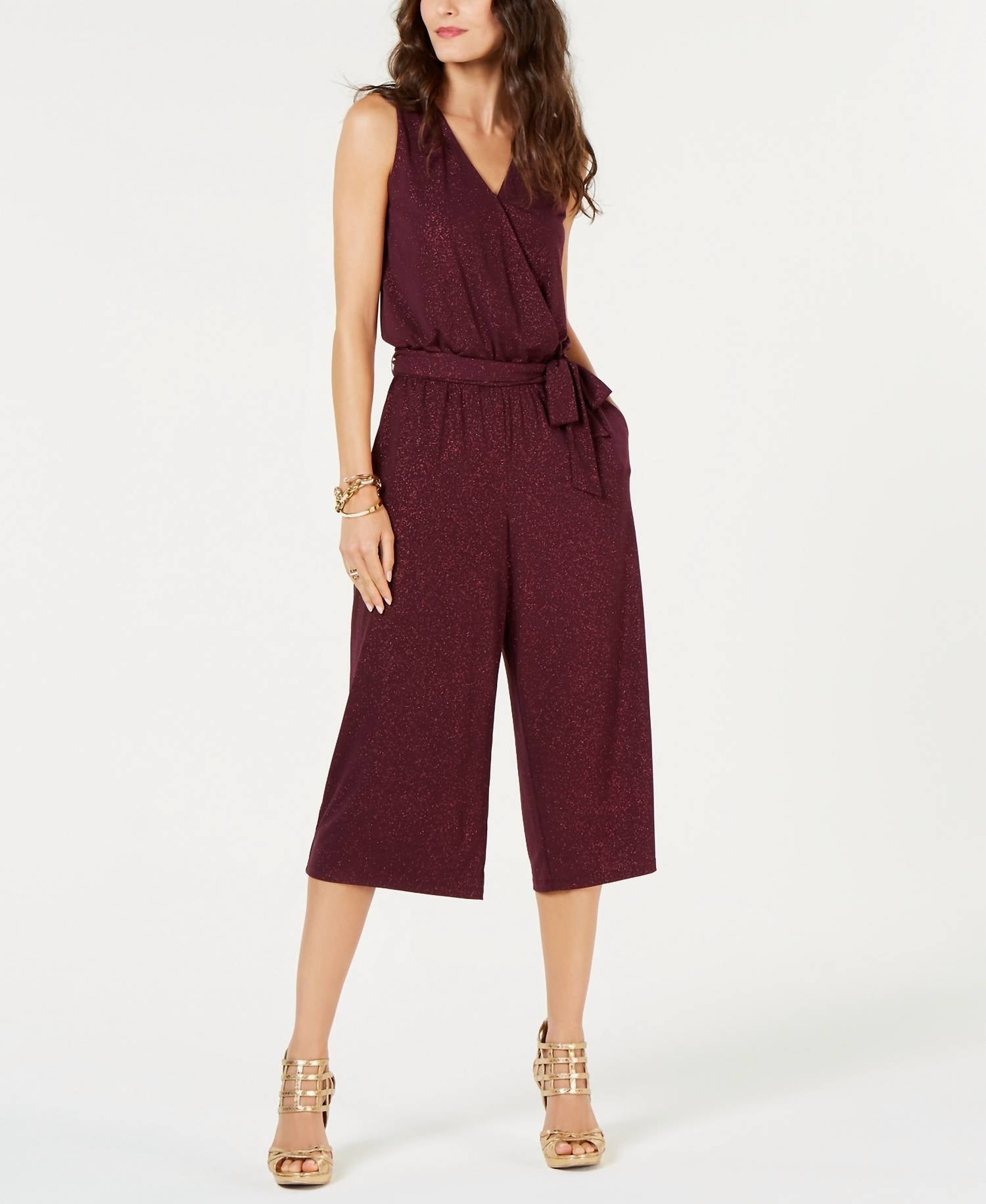 Michael Michael Kors - Women's Glitter Wrap Cropped Jumpsuit