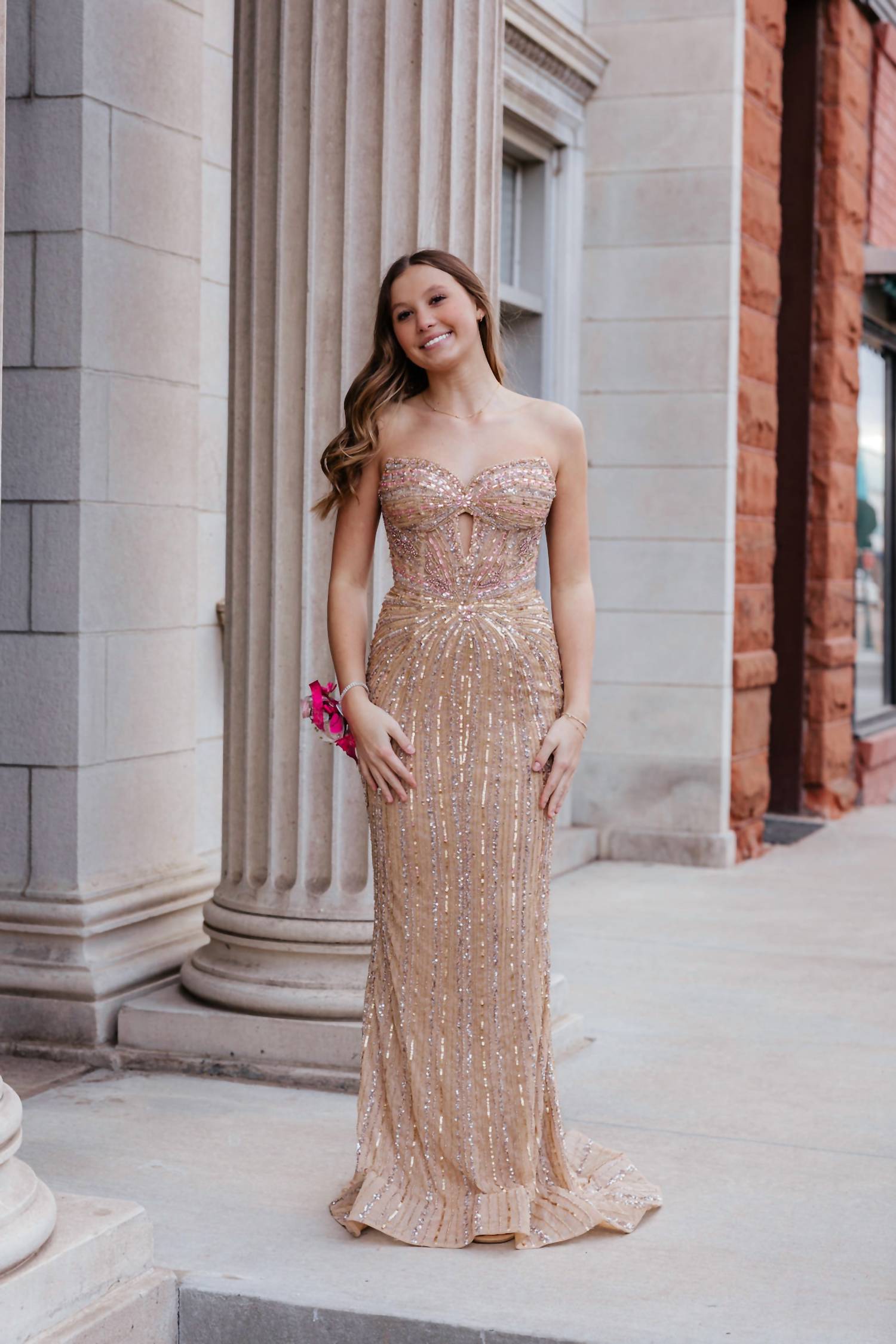 AMARRA Glamorous Strapless Sequin Prom Dress in pink - women's dress - alternate view