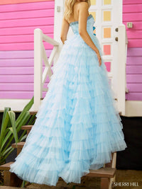 Sherri Hill Front Bows Ruffle Skirt Dress in light blue - women's dress - detail view
