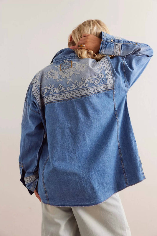 Free People - Lace Embroidered Denim Shirt